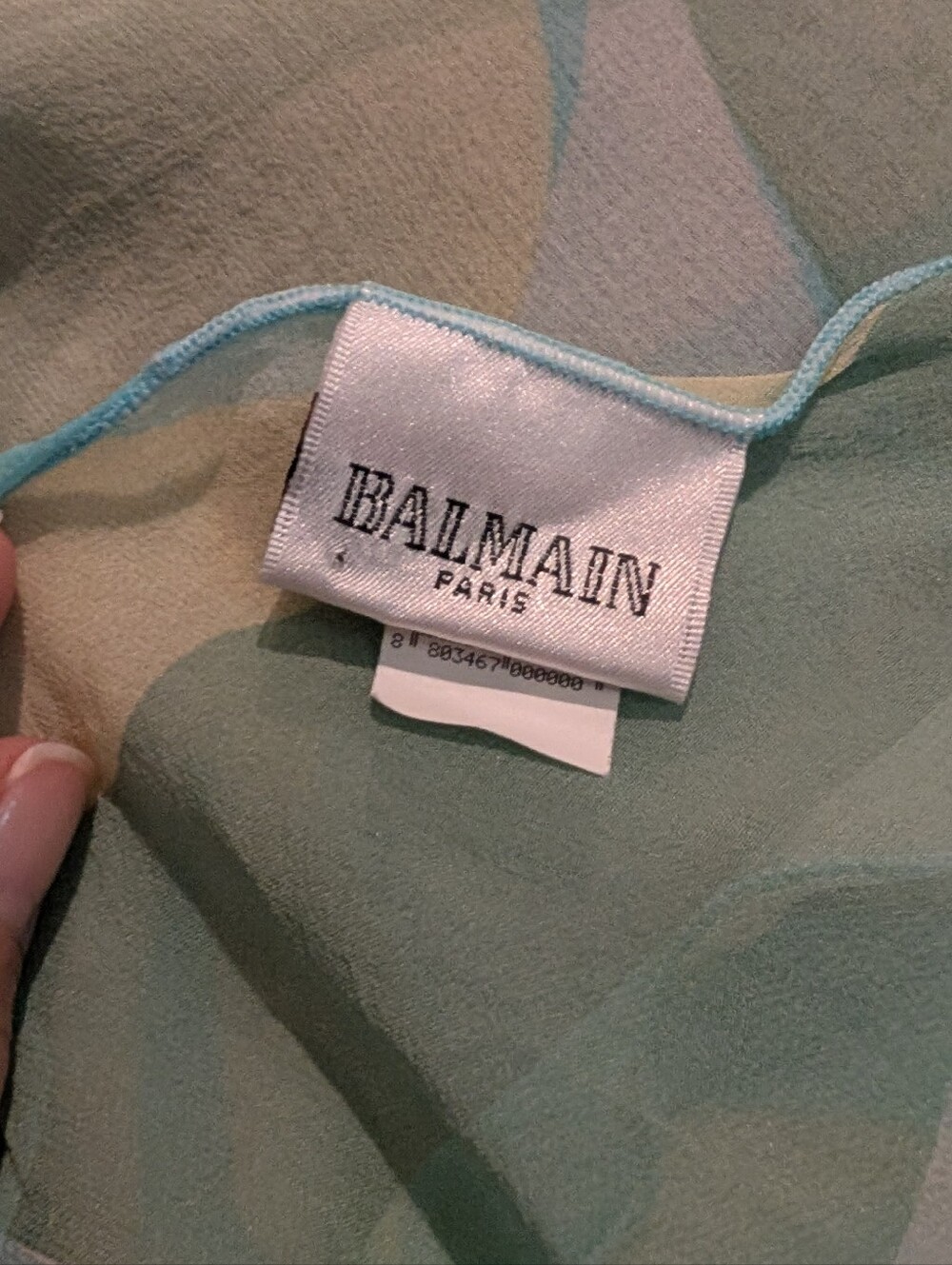Vintage Balmain Paris 100% Silk Sheer Retro Pale Blue Green Yellow 27 X 27 Scarf - Picture 4 of 5